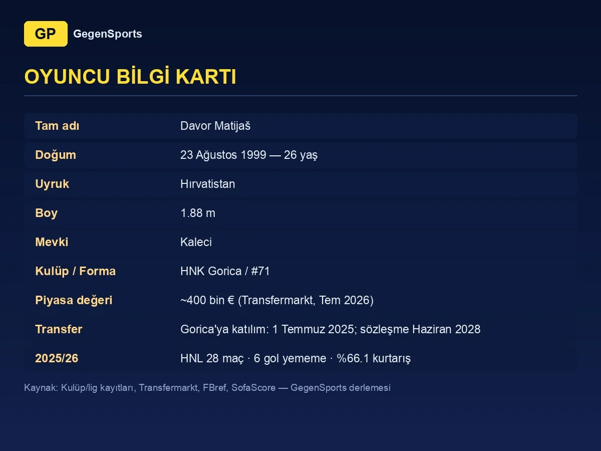 Davor Matijaš player card: 26, goalkeeper, HNK Gorica