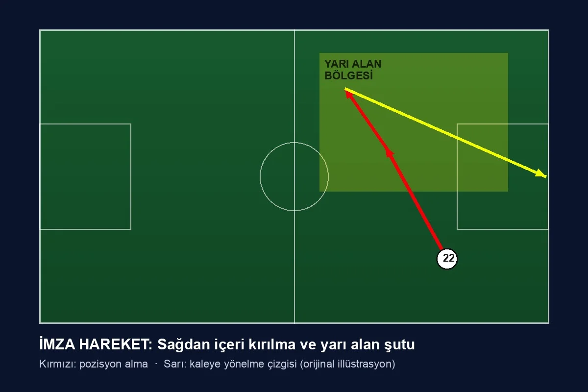 Ethan Nwaneri taktik şema, yarı alan hareketi