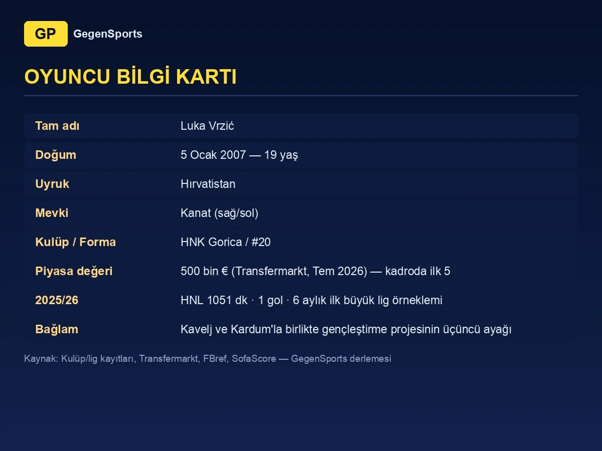 Ficha de Luka Vrzić: 19 años, extremo, HNK Gorica