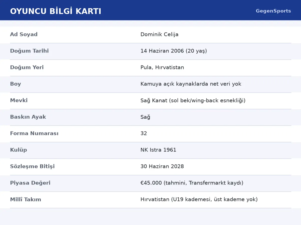 Dominik Celija oyuncu bilgi kartı: doğum tarihi, mevki, sözleşme ve piyasa değeri